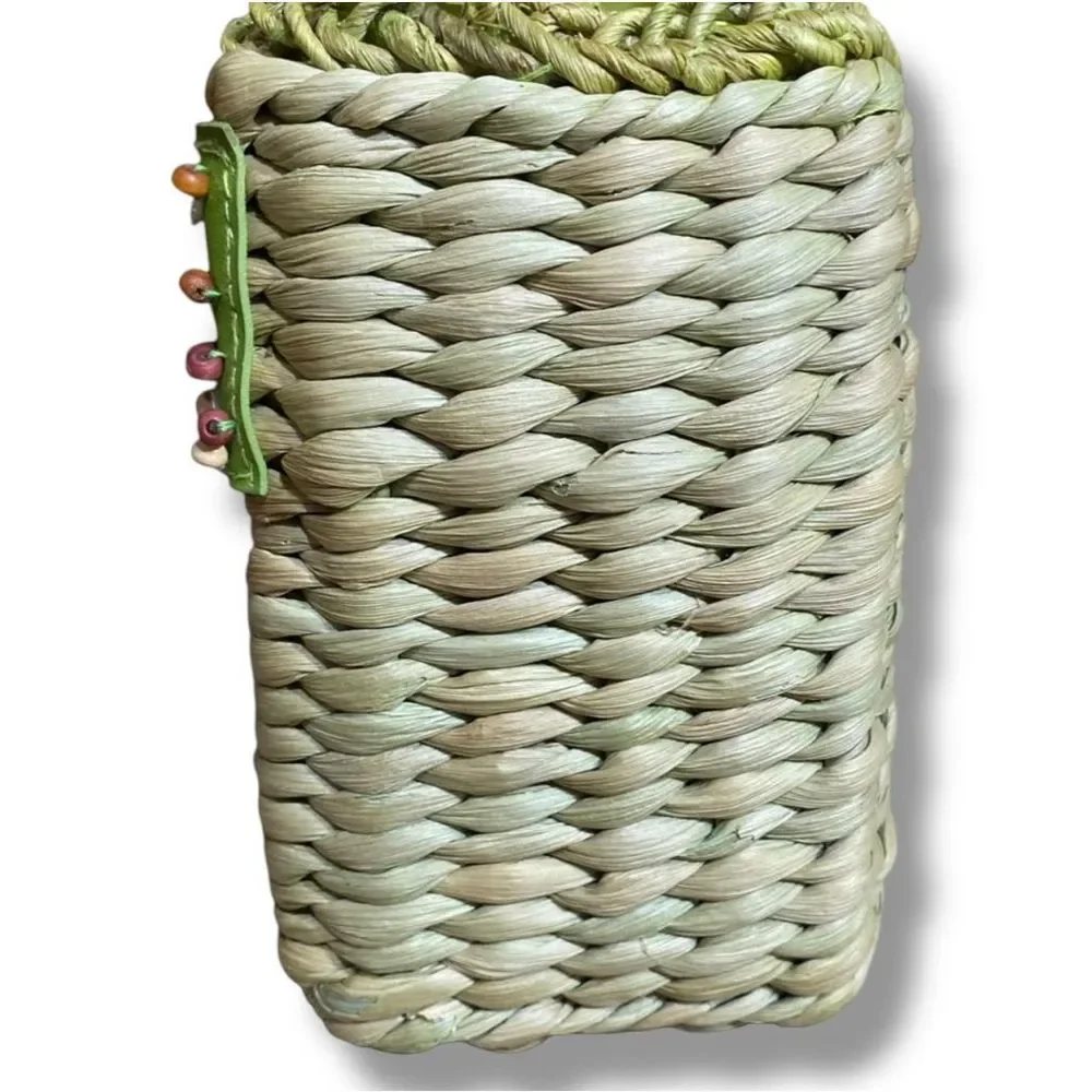 Handmade Woven Straw Tote Purse Handbag Shoulder Bag in Lime Green